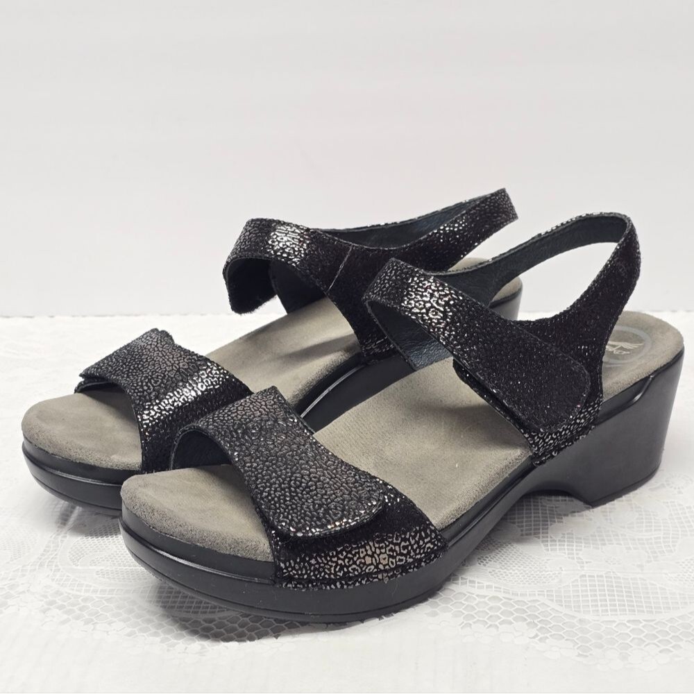 Dansko Sonnet Black Leopard Shimmer Leather Sandals Clogs Size EU 40 US 9.5